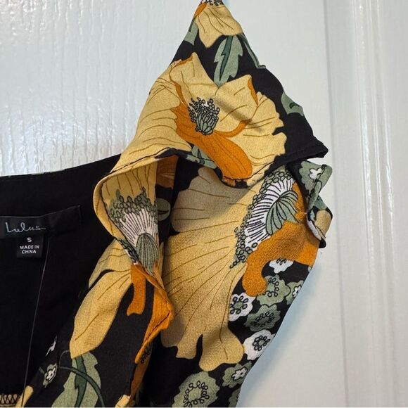 Lulus Perfectly Curated Black Floral Print Ruffled High-Low Wrap Dress NWT S - Picture 6 of 12